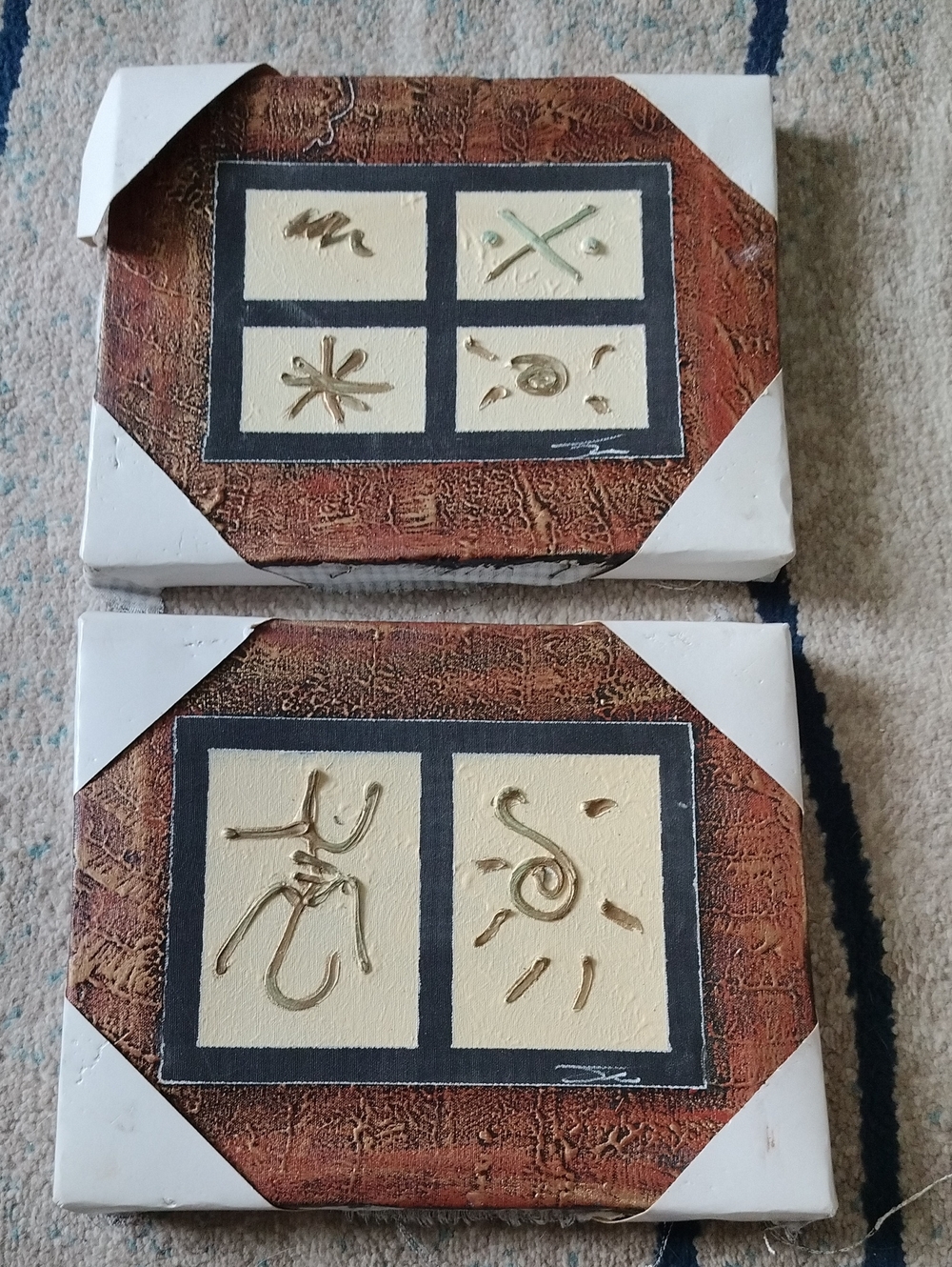 Set of 2 Brown and Cream Abstract Wall Art Panels